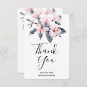 ピンクとグレーの花の上品な水彩ありがとう サンキューカード (正面/裏面)