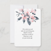 ピンクとグレーの花の上品な水彩ありがとう サンキューカード (裏面)