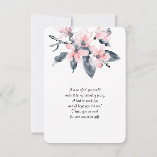 ピンクとグレーの花の上品な水彩ありがとう サンキューカード (裏面)