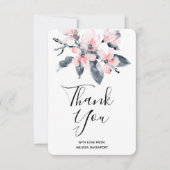 ピンクとグレーの花の上品な水彩ありがとう サンキューカード (正面)