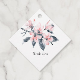 ピンクとグレーの花の上品な水彩ありがとう フェイバータグ