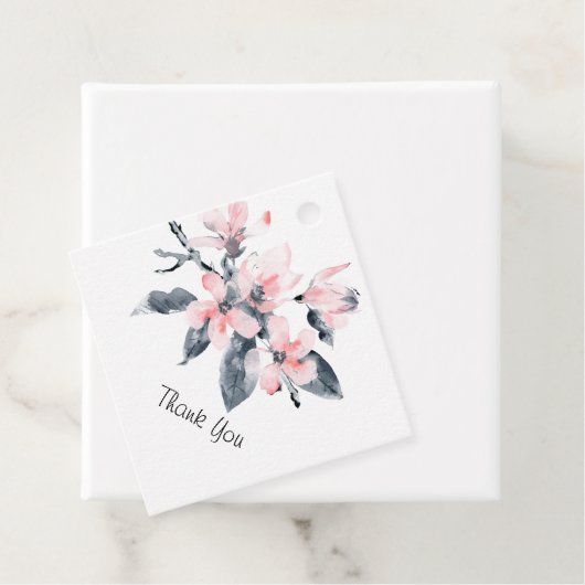 ピンクとグレーの花の上品な水彩ありがとう フェイバータグ (インサイチュ)