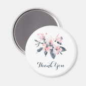 ピンクとグレーの花の上品な水彩ありがとう マグネット (正面/裏面)