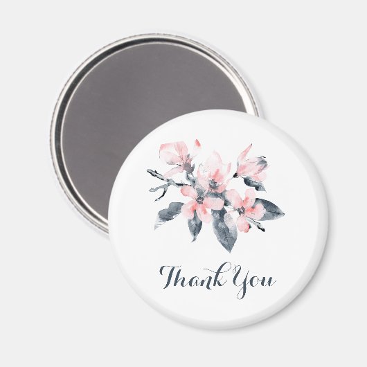 ピンクとグレーの花の上品な水彩ありがとう マグネット (正面/裏面)
