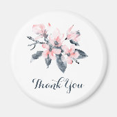 ピンクとグレーの花の上品な水彩ありがとう マグネット (正面)