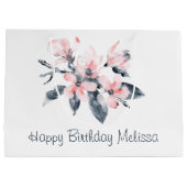 ピンクとグレーの花の上品な水彩誕生日 ラージペーパーバッグ (裏面)