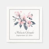 ピンクとグレーの花の上品な水結婚色 スタンダードカクテルナプキン (正面)