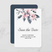 ピンクとグレーの花の上品な水結婚色 セーブザデート (正面/裏面)