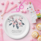 ピンクとグレーの花の上品な水結婚色 ペーパープレート (パーティー)