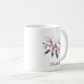 ピンクとグレーの花の上品な水色 コーヒーマグカップ (正面右)