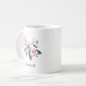 ピンクとグレーの花の上品な水色 コーヒーマグカップ (正面左)