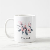 ピンクとグレーの花の上品な水色 コーヒーマグカップ (左)