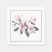 ピンクとグレーの花の上品な水色 スタンダードカクテルナプキン (正面)