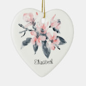 ピンクとグレーの花の上品な水色 セラミックオーナメント (右)