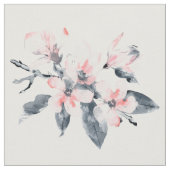 ピンクとグレーの花の上品な水色 ファブリック (クローズアップ)