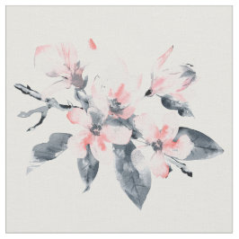 ピンクとグレーの花の上品な水色 ファブリック