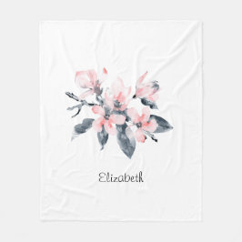 ピンクとグレーの花の上品な水色 フリースブランケット