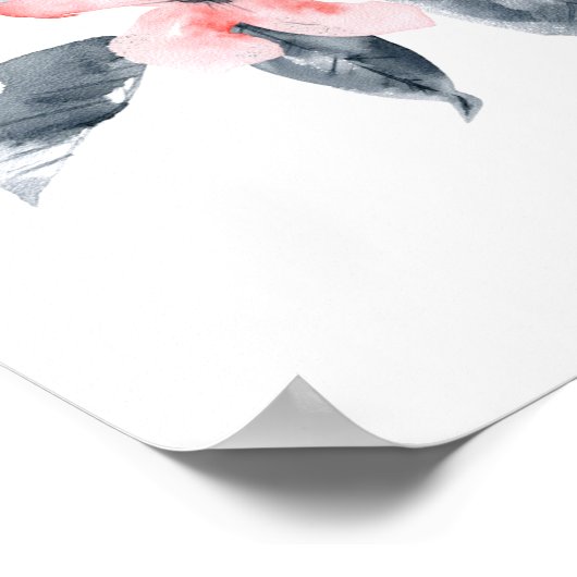 ピンクとグレーの花の上品な水色 ポスター (角)