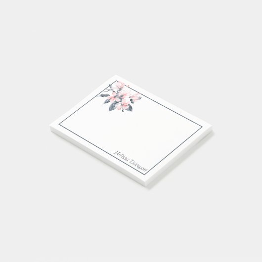 ピンクとグレーの花の上品な水色 ポストイット (アングル)