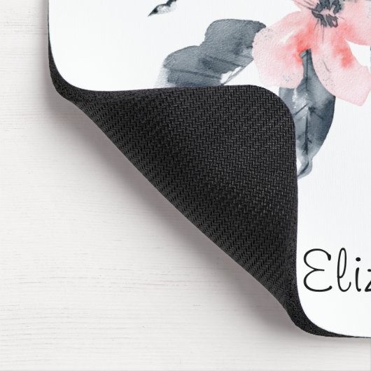 ピンクとグレーの花の上品な水色 マウスパッド (コーナー)