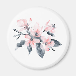 ピンクとグレーの花の上品な水色 マグネット