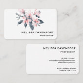 ピンクとグレーの花の上品な水色 名刺 (正面/裏面)