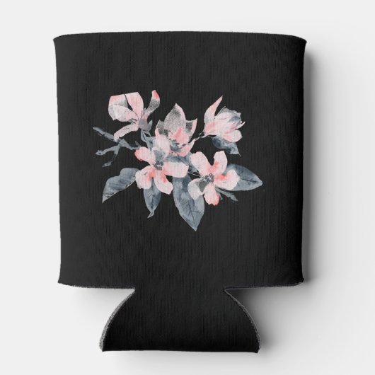 ピンクとグレーの花の上品な水色 缶クーラー (裏面)