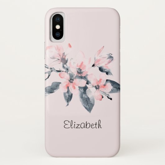 ピンクとグレーの花の上品な水色 Case-Mate iPhoneケース (裏面)