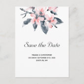 ピンクとグレーの花の水彩保存日 インビテーションポストカード