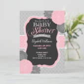 ピンクとグレーの花ベビーシャワー招待状 招待状 (スタンド正面)