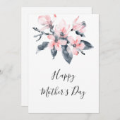 ピンクとグレーの花上品な水彩母の日 シーズンカード (正面/裏面)