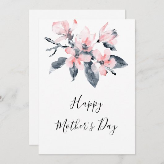 ピンクとグレーの花上品な水彩母の日 シーズンカード (正面/裏面)