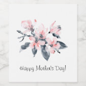 ピンクとグレーの花上品な水彩母の日 ワインラベル (シングルラベル)