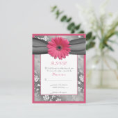 ピンクとグレーの花柄のダマスク結婚式返信カード 出欠カード (スタンド正面)