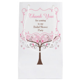 ピンクとグレーの花柄の鳥のブライダルシャワーのお礼 スモールペーパーバッグ