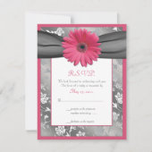 ピンクとグレーの花柄 ダマスク 結婚式返礼カード 出欠カード (正面)
