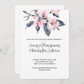 ピンクとグレーの花水色のバーチャル結婚ズ 招待状 (正面/裏面)