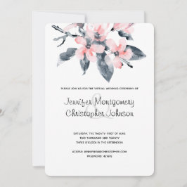 ピンクとグレーの花水色のバーチャル結婚ズ 招待状