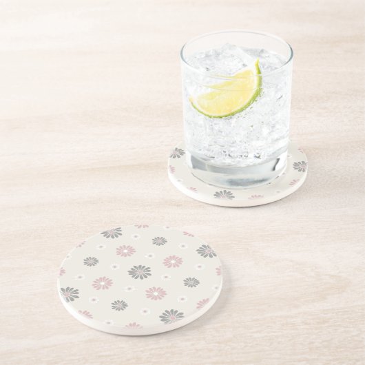 ピンクとグレーの花 コースター (側面)