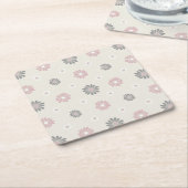 ピンクとグレーの花 スクエアペーパーコースター (アングル)