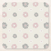 ピンクとグレーの花 スクエアペーパーコースター (正面)