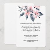 ピンクとグレーの花 水彩 ヴァーチャルウェディング 招待状 (正面/裏面)