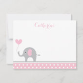 ピンクとグレーの象のハートサンキューカード ノートカード (正面)