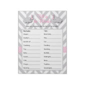 ピンクとグレーの象の赤ちゃんシャワーゲーム – カスタム ノートパッド (回転)