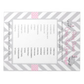 ピンクとグレーの象の赤ちゃんシャワーゲーム ノートパッド (正面)