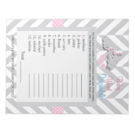 ピンクとグレーの象の赤ちゃんシャワーゲーム ノートパッド