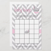 ピンクとグレーの象の赤ちゃんシャワービンゴ 便箋 (正面/裏面)