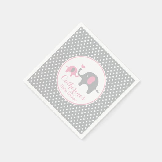 ピンクとグレーの象の赤ちゃんシャワーペーパーナプキン スタンダードカクテルナプキン (角)