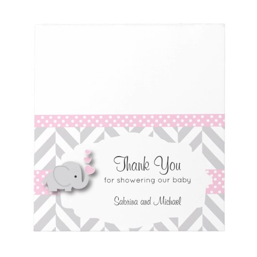 ピンクとグレーの象の赤ちゃんシャワー |キャンディトッパー ノートパッド (正面)