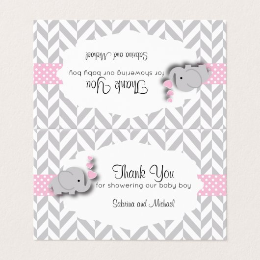 ピンクとグレーの象の赤ちゃんシャワー |キャンディトッパー 名刺 (外部フラット)